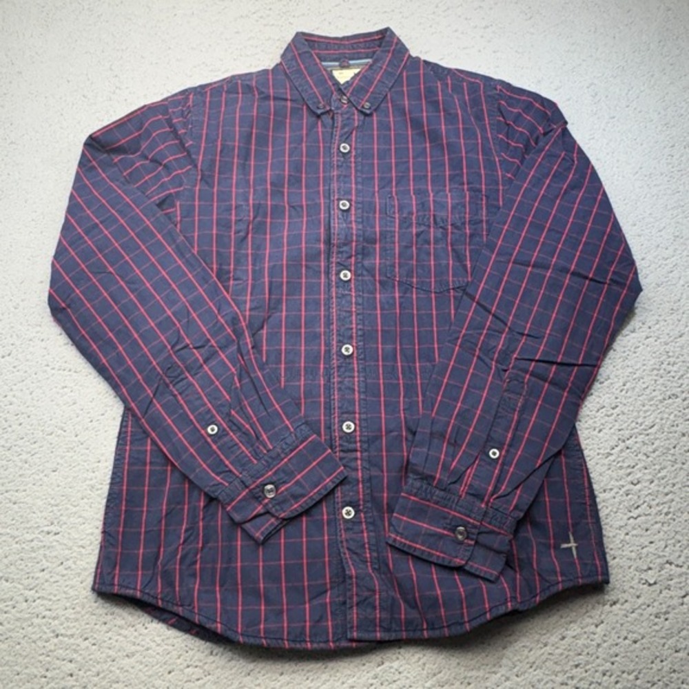 Relwen Shirt Men Small Blue Lined Windowpane Check Soft‎ Coastal Casual Outdoor